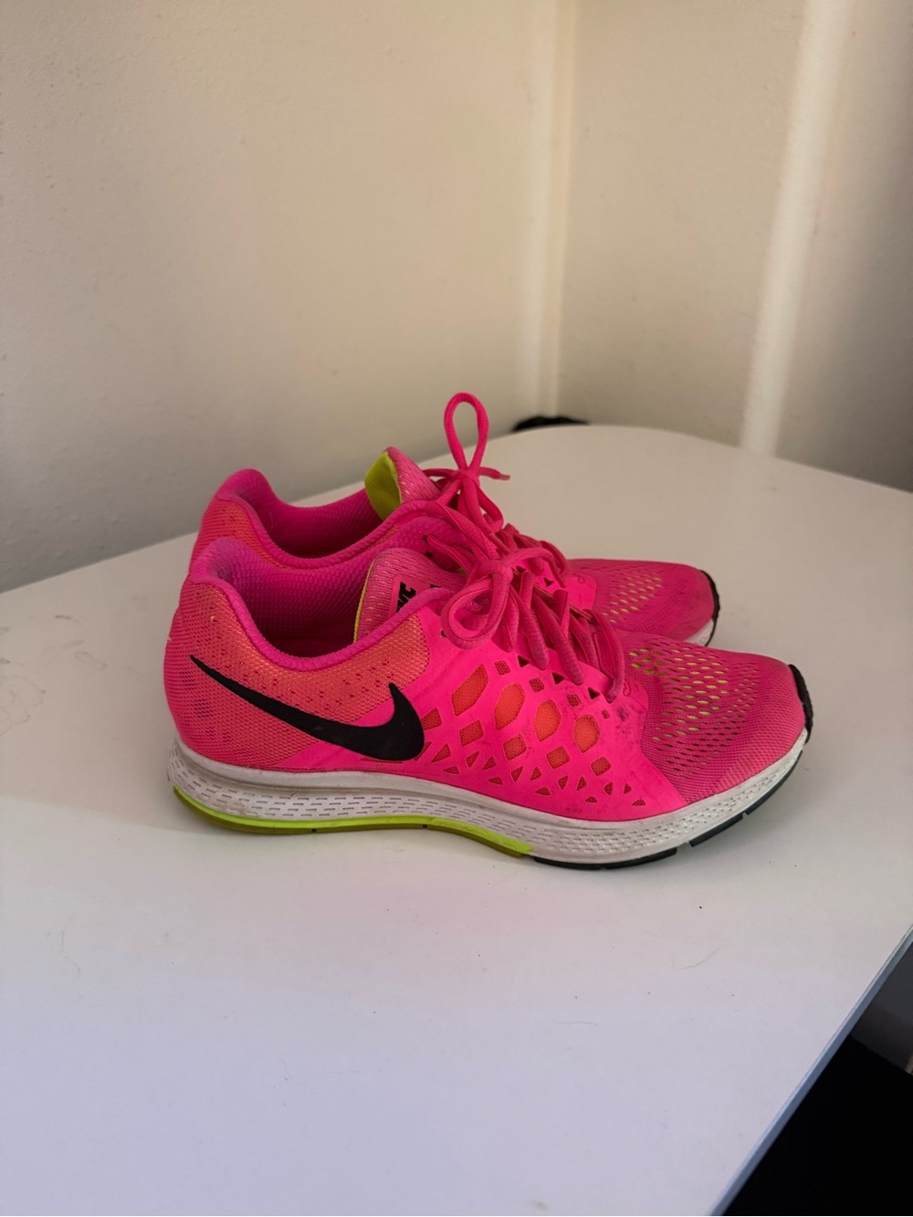 Nike Women's Hot Pink Mesh Running Trainers with Lime Accents